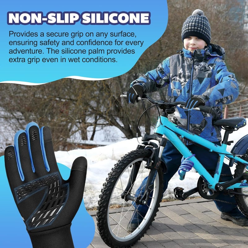 OOPOR Winter Warm Running Kids Gloves - Cold Weather Thermal Bike Snow Ski Sports Mittens Aged 4-12 Boys Girls - Image 3